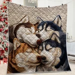 Siberian Husky Quilt Blanket Sleeping Dogs Pattern Soft Warm Throw Cozy Pet Gift. Fixed Price $42.88.