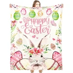 Happy Easter Hunny Bunny Throw Blanket Pink Eggs Flower Soft 60X50. Fixed Price $27.90.