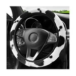 Cow Print Car Accessories Set, Soft Fluffy Plush Cute Steering Wheel Cover. Fixed Price $10.95.