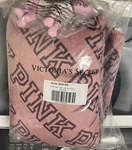 Victoria's Secret Pink Sherpa Fleece Throw Blanket Reversible Logo Os. Fixed Price $33.00.