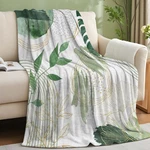 Sage Green Leaf Throw Mid-century And Gold Boho Flannel Blanket.... Fixed Price $34.32.