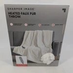 Sharper Image Heated Faux Fur Throw 50IN X60IN - Cream New Box. Fixed Price $59.99.