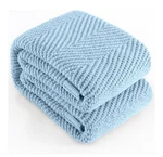 Long Create Knitted Blanket 60"X80", Light Blue Throws For Bed, Super. Fixed Price $42.00.