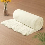 Vonty Ivory White Knitted Blanket With Tassels Fringe 50" X 60",. Fixed Price $36.99.